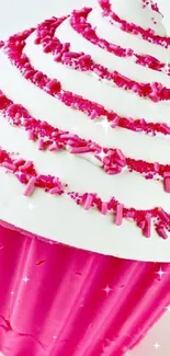 Vibrant pink cupcake wallpaper with white frosting swirl.