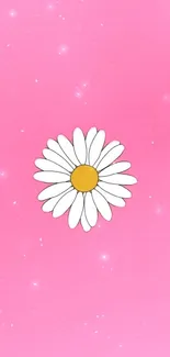 Minimal pink wallpaper with a white daisy and sparkles.