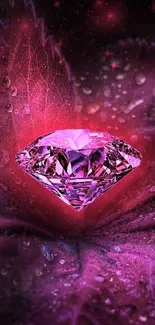 Pink diamond on mystical purple background wallpaper.