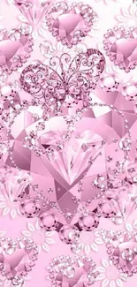 Pink diamond heart with floral design wallpaper.