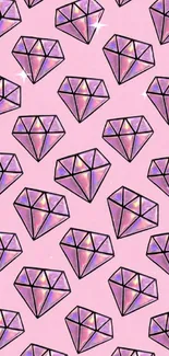 Pink wallpaper with diamond patterns.