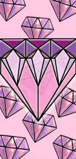 Pink diamond pattern wallpaper with geometric shapes.