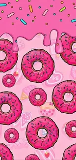 Pink donuts with sprinkles wallpaper design.