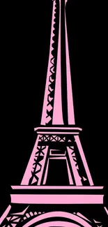 Pink Eiffel Tower silhouette on black background wallpaper.