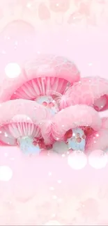 Pink mushrooms on a pastel background, mobile wallpaper.