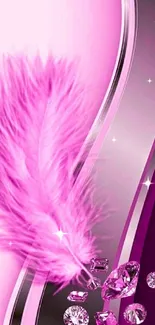 Elegant pink feather and gems wallpaper for mobile screen.