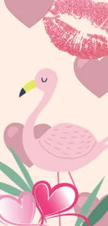 Pink flamingo and hearts mobile wallpaper