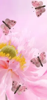 Pink flower with butterflies wallpaper for mobile screen.