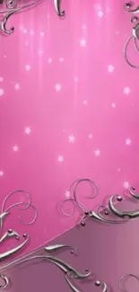 Pink floral fantasy wallpaper with stars and intricate designs.