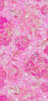 Pink floral glitter wallpaper with roses.