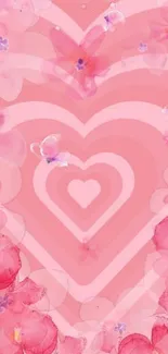 Pink floral heart wallpaper with layered hearts.