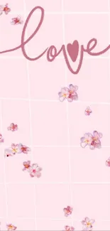 Elegant pink floral wallpaper with love text.