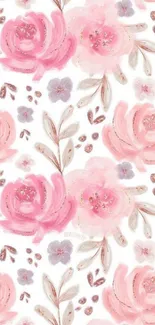 Delicate pink floral mobile wallpaper with roses.