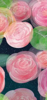 Pink roses and leaves on a starry night background wallpaper.