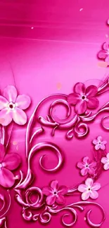 Vibrant pink floral swirl phone wallpaper.