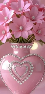 A pink vase with vibrant flowers and sparkling details.