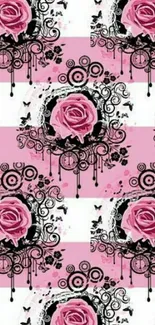 Pink roses and vintage patterns mobile wallpaper.