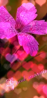 Pink flower with good morning text overlay