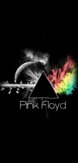 Pink Floyd prism artwork with vibrant colors on black background.