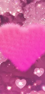 Fluffy pink heart on cloudy background wallpaper.