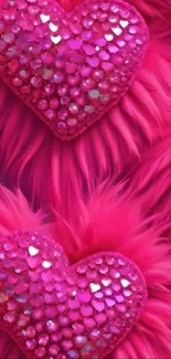 Vibrant pink furry heart pattern wallpaper.