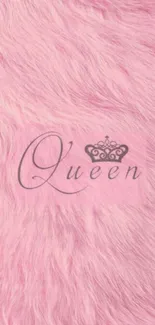 Pink furry wallpaper with 'Queen' design.