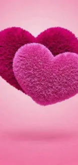 Fuzzy pink hearts on a pink background wallpaper.