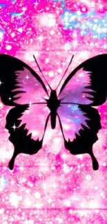 Pink butterfly galaxy wallpaper with vibrant, sparkly design.