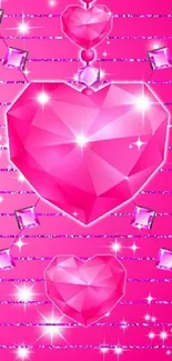 Mobile wallpaper with pink gem heart design and sparkling effect.