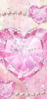 Pink gemstone heart wallpaper with crystals.