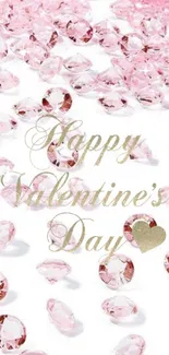 Pink gemstone Valentine's Day wallpaper with gold text.