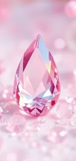 A vibrant pink gemstone surrounded by sparkling crystals.