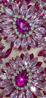 Pink gemstone floral design on mobile wallpaper.