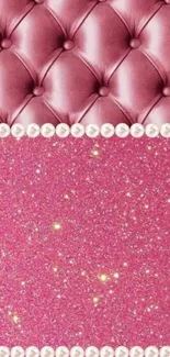 Pink tufted leather with glitter and pearls mobile wallpaper.