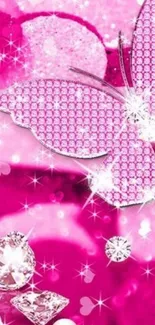 Glamorous pink butterfly with diamond accents wallpaper.