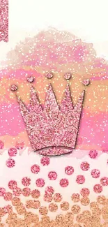 Pink glitter crown wallpaper with pastel background.