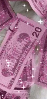 Pink glitter dollar bills scattered stylishly.