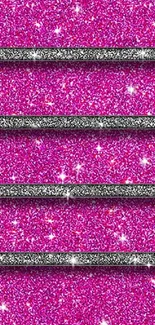 Pink glitter wallpaper with silver stripes.