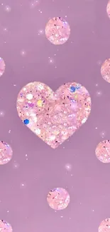 Pink glitter heart design wallpaper with soft pastel tones.