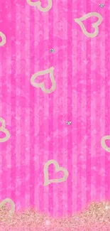 Pink glitter heart wallpaper with gold accents.