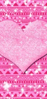 Pink glitter heart wallpaper with a vibrant background and sparkling details.