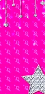 Pink glitter heart and star mobile wallpaper.