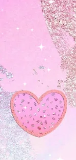 Pink glittery heart wallpaper for mobile.