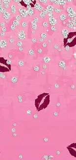 Pink wallpaper with diamonds and lip prints.