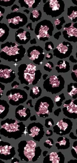 Pink glitter leopard pattern wallpaper with black accents