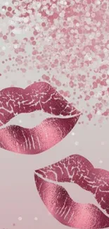 Sparkling pink lips with glitter background in stylish wallpaper design.