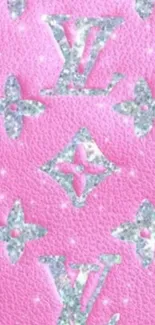 Pink glitter pattern wallpaper with silver accents.