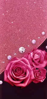 Elegant pink glitter rose mobile wallpaper with sparkling accents.