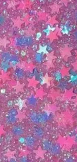 Vibrant pink glitter star phone wallpaper.