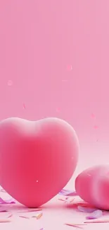 Aesthetic pink heart 3D wallpaper with petals.